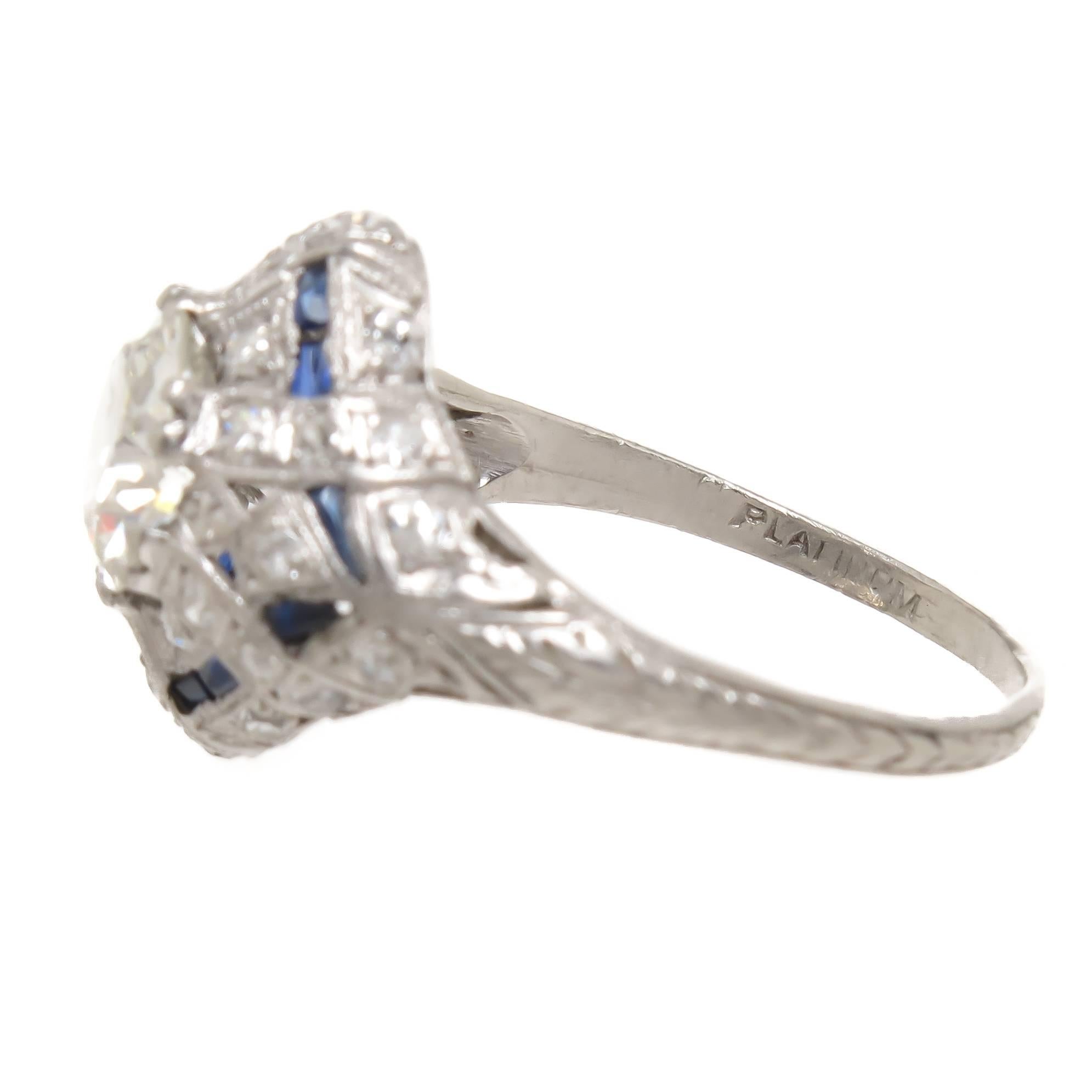 1930 Diamond Platinum Engagement Ring  In Excellent Condition In Chicago, IL