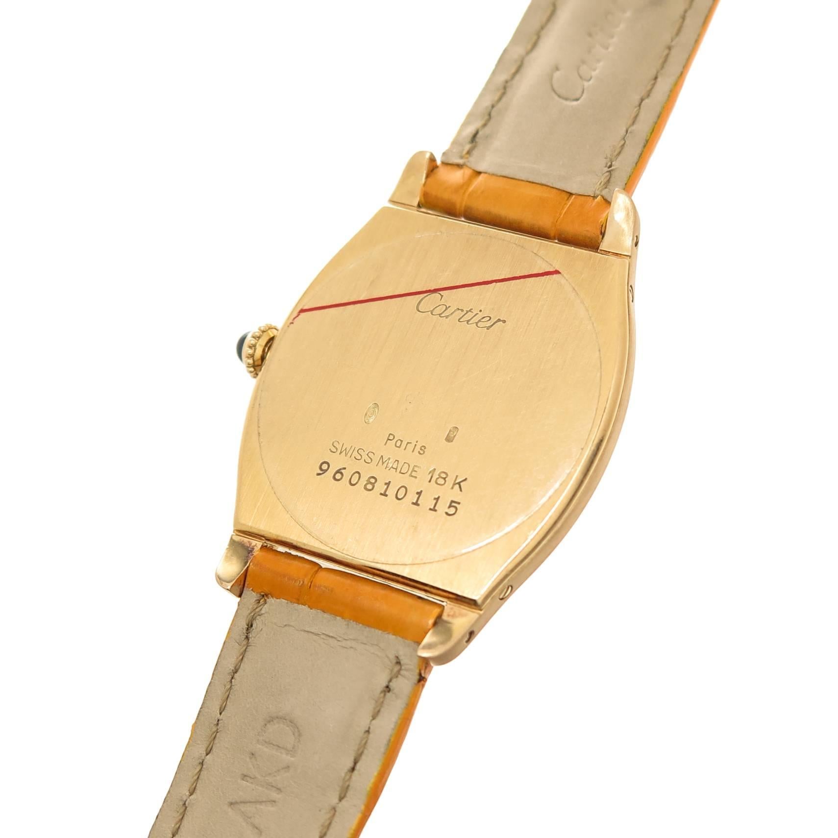 Cartier Yellow Gold Tortue Manual Wind Wristwatch In Excellent Condition In Chicago, IL