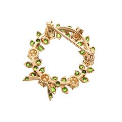 Demantoid Garnet Pearl Gold Wreath Pin Pendant