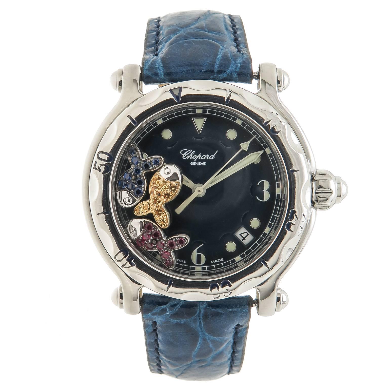 Chopard Stainless Steel Happy Sport Floating Fish Steel Quartz Wristwatch 2