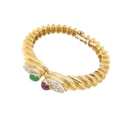 1980s Elegant Gem Set Gold Bangle Bracelets