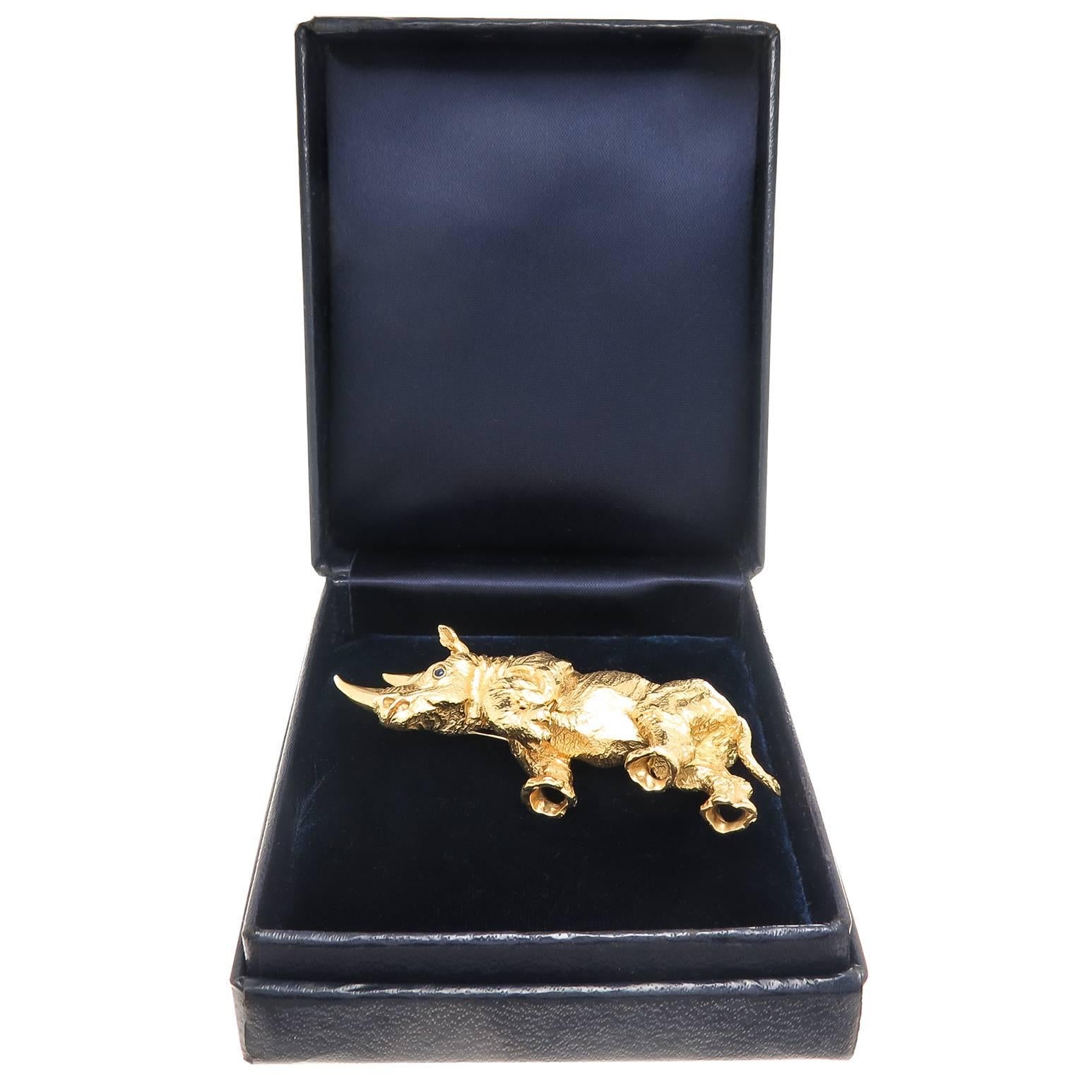 Women's or Men's Tiffany & Co. Large Gold Rhino Brooch