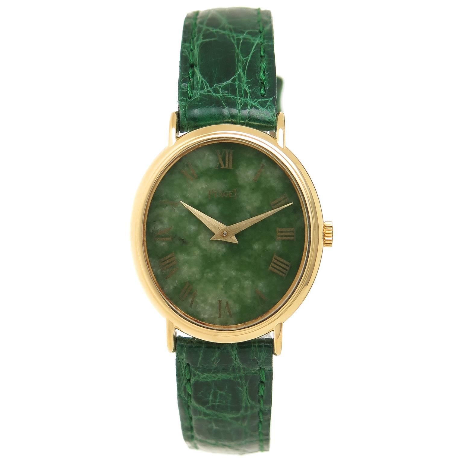 Piaget Lady's Yellow Gold Nephrite Dial Mechanical Wristwatch