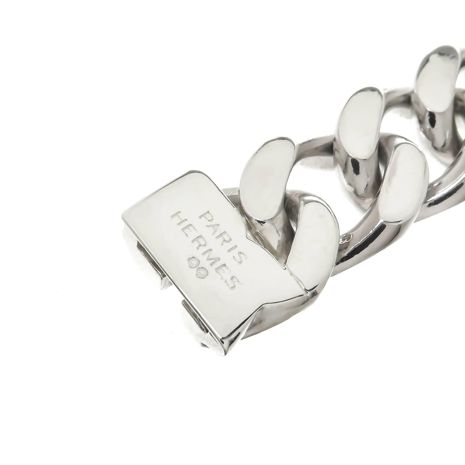 1970s Hermes Silver Large Heavy Link Bracelet  In Excellent Condition In Chicago, IL