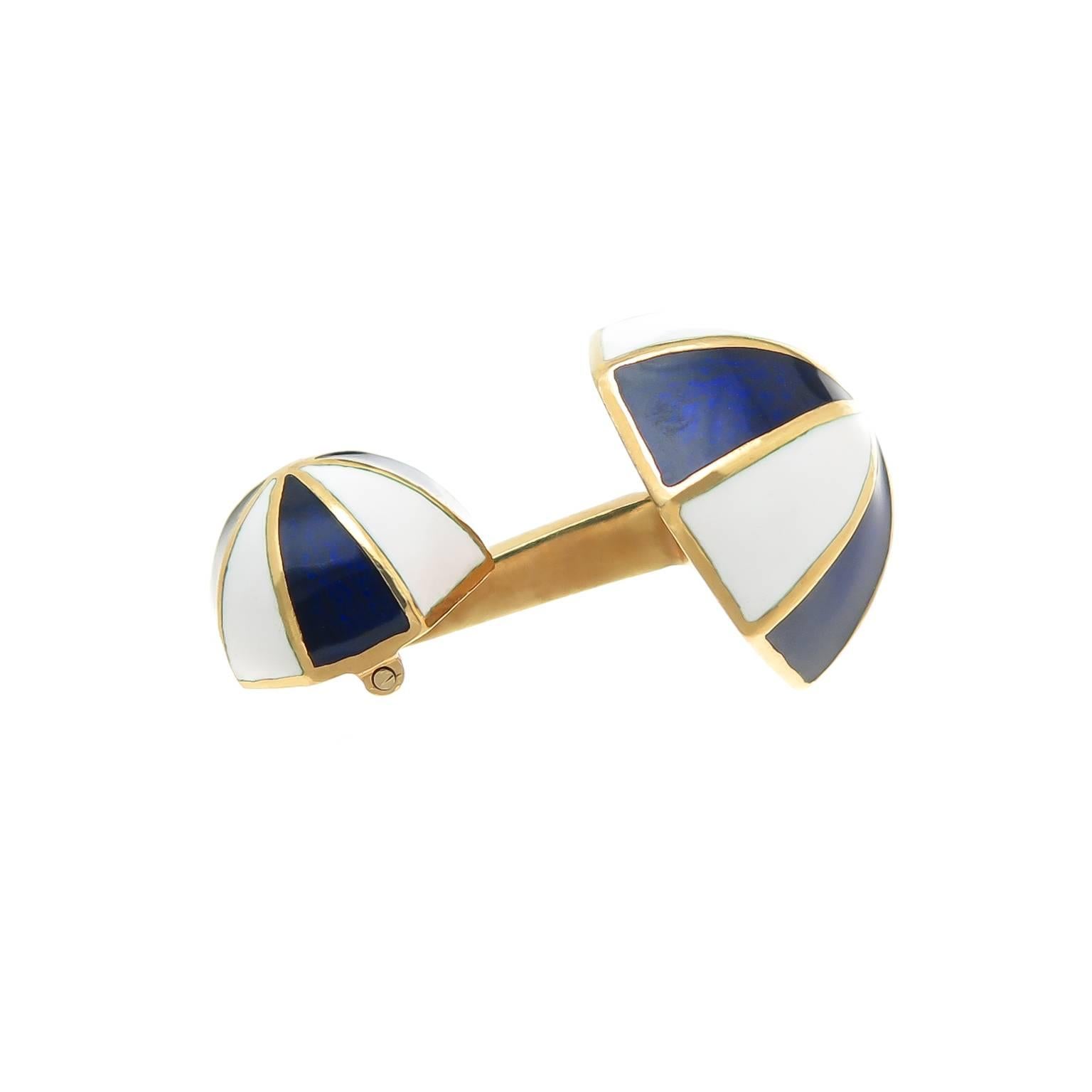 David Webb Enamel Gold Umbrella Cufflinks In Excellent Condition In Chicago, IL