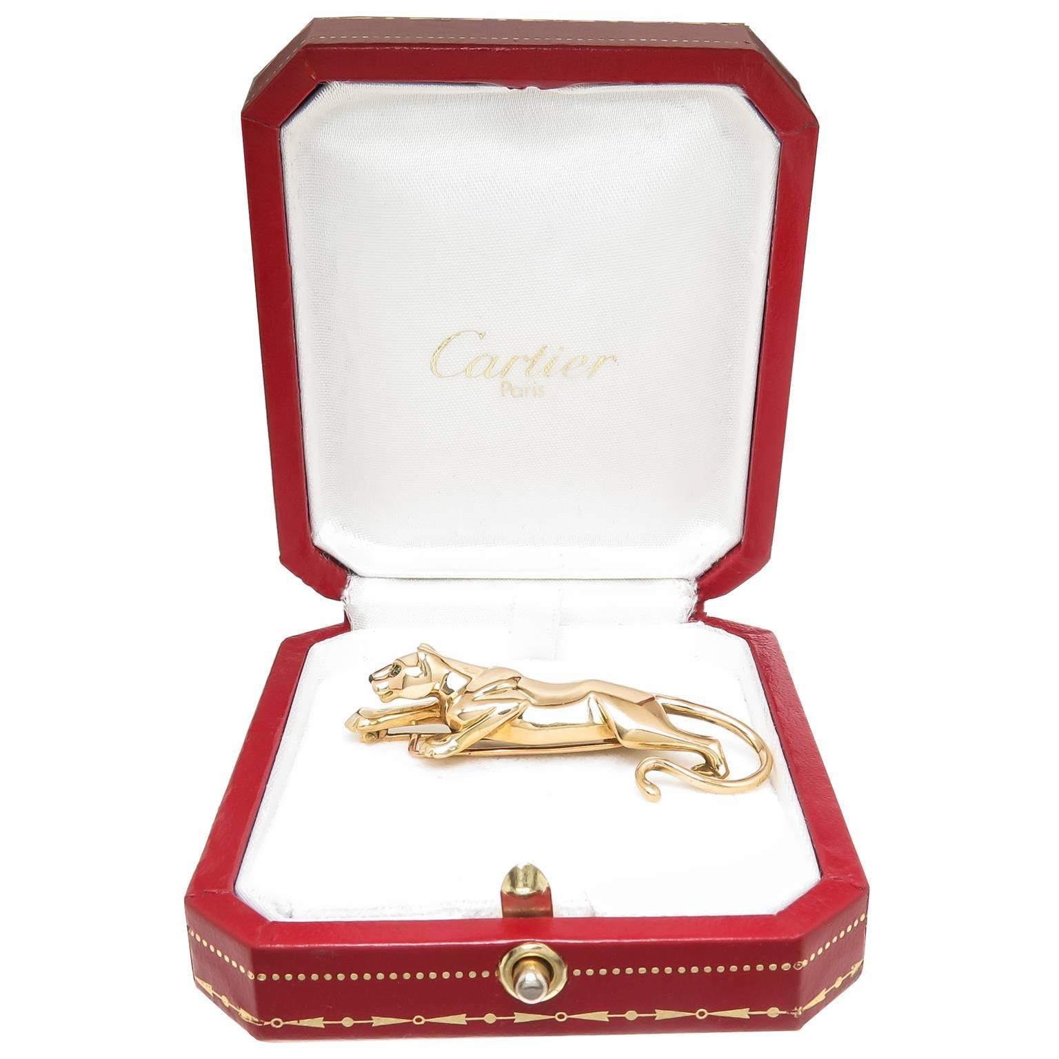 Cartier Gem Set Gold Panther Brooch In Excellent Condition In Chicago, IL