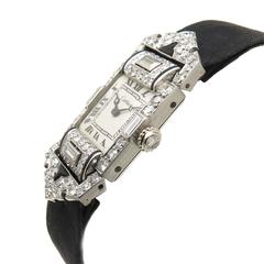 Art Deco Cartier Lady's Diamond Onyx Platinum Wristwatch