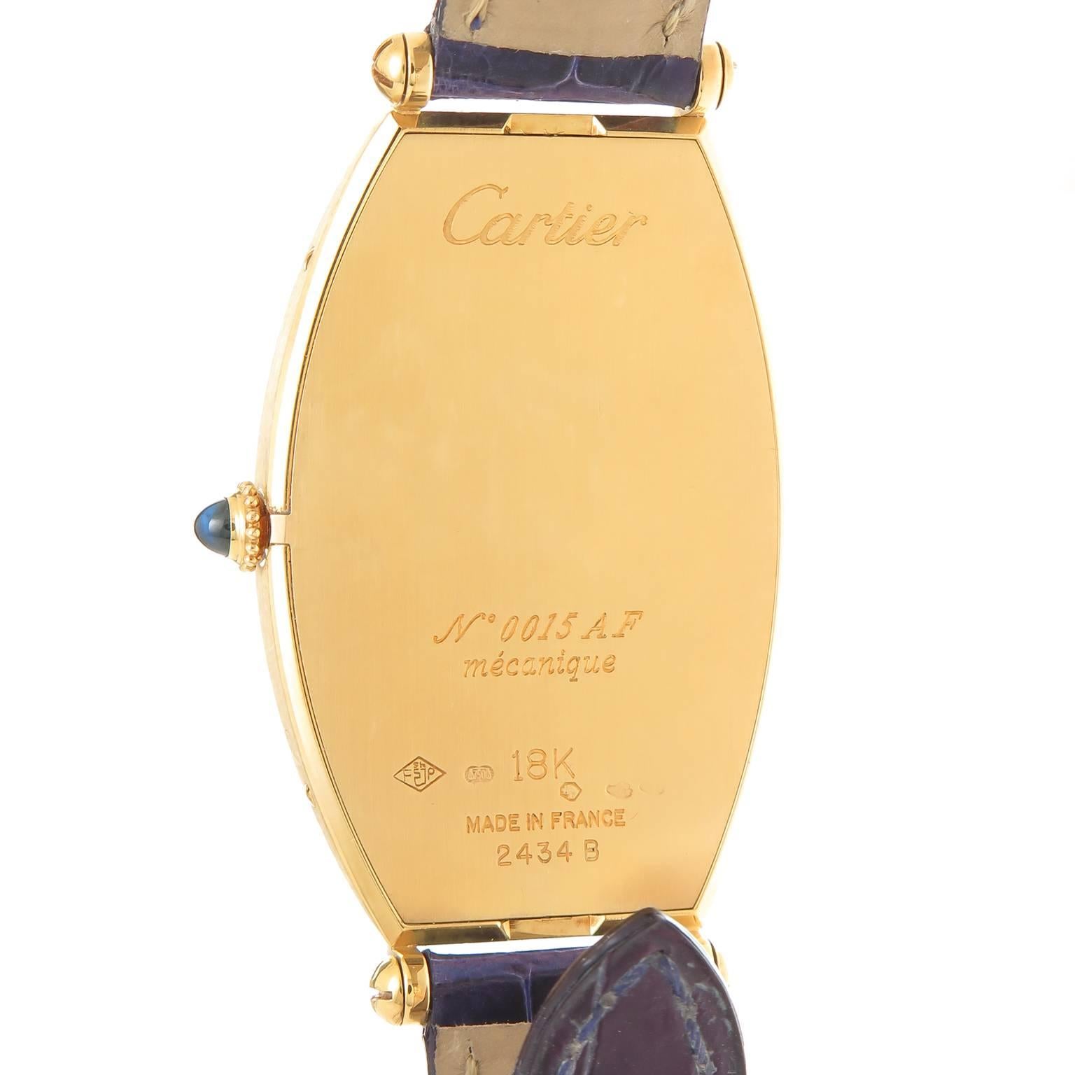 Cartier Yellow Gold Tonneau Large Wristwatch In Excellent Condition In Chicago, IL