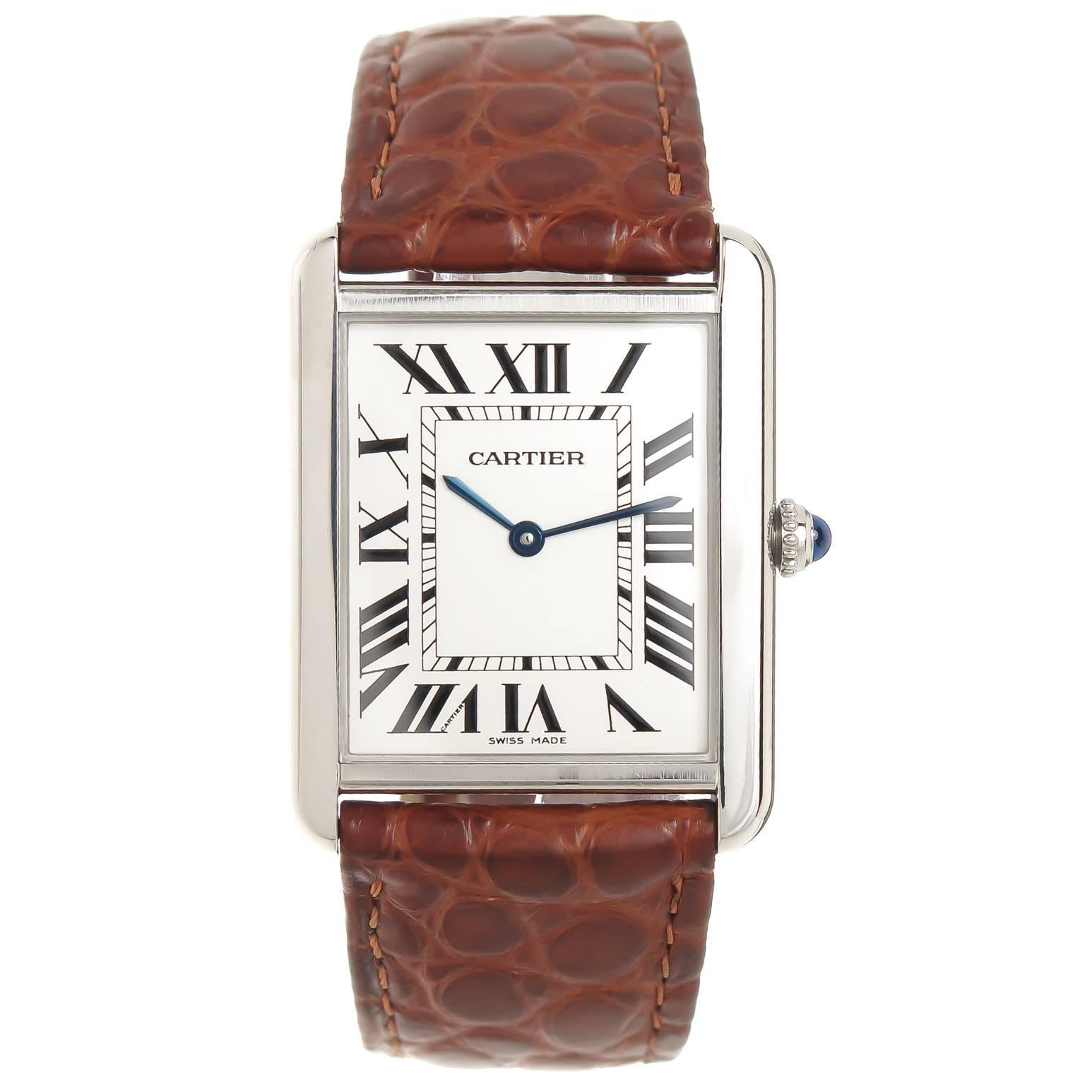 Cartier Stainless Steel Large Tank Solo Quartz Wristwatch