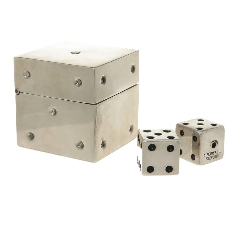 1990s Tiffany and Co. Silver Dice Pill Box with Silver Dice at 1stDibs