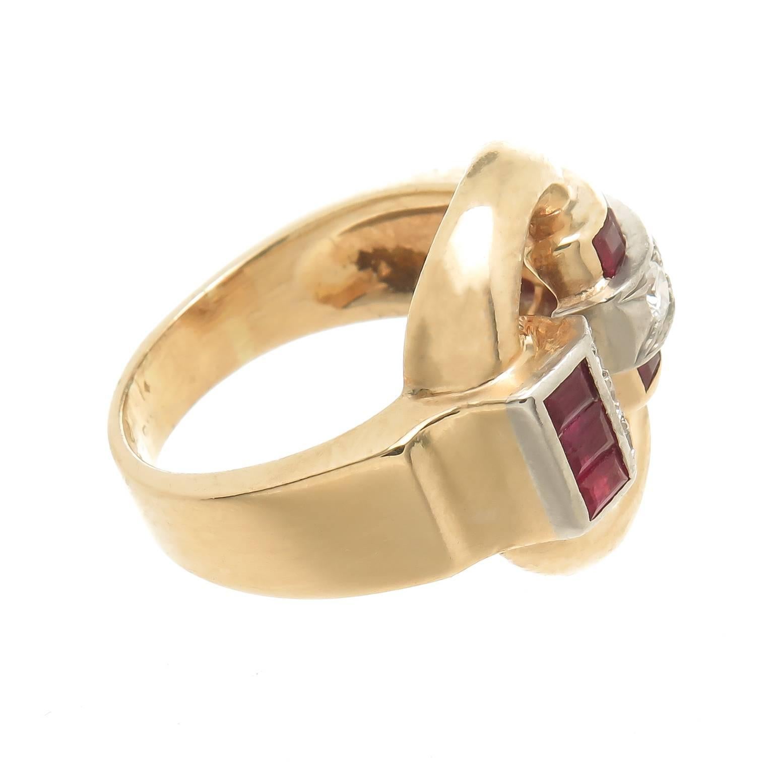 Women's Tiffany & Co. Ruby Diamond Gold Retro Ring