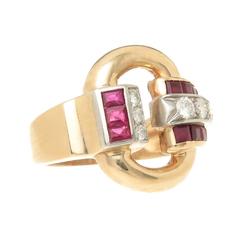 Tiffany & Co. Ruby Diamond Gold Retro Ring