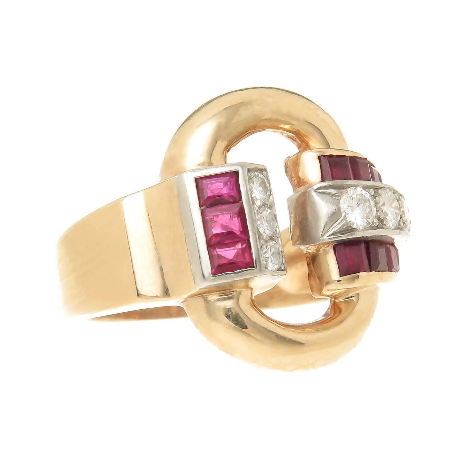 Tiffany and Co. Ruby Diamond Gold Retro Ring For Sale at 1stdibs