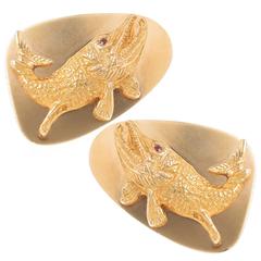 Tiffany & Große Rubin Gold Fisch Manschettenknöpfe