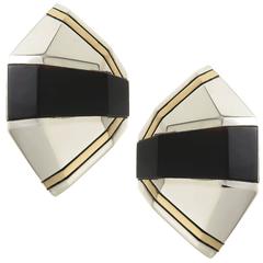 Cartier Onyx Silver Gold Earrings