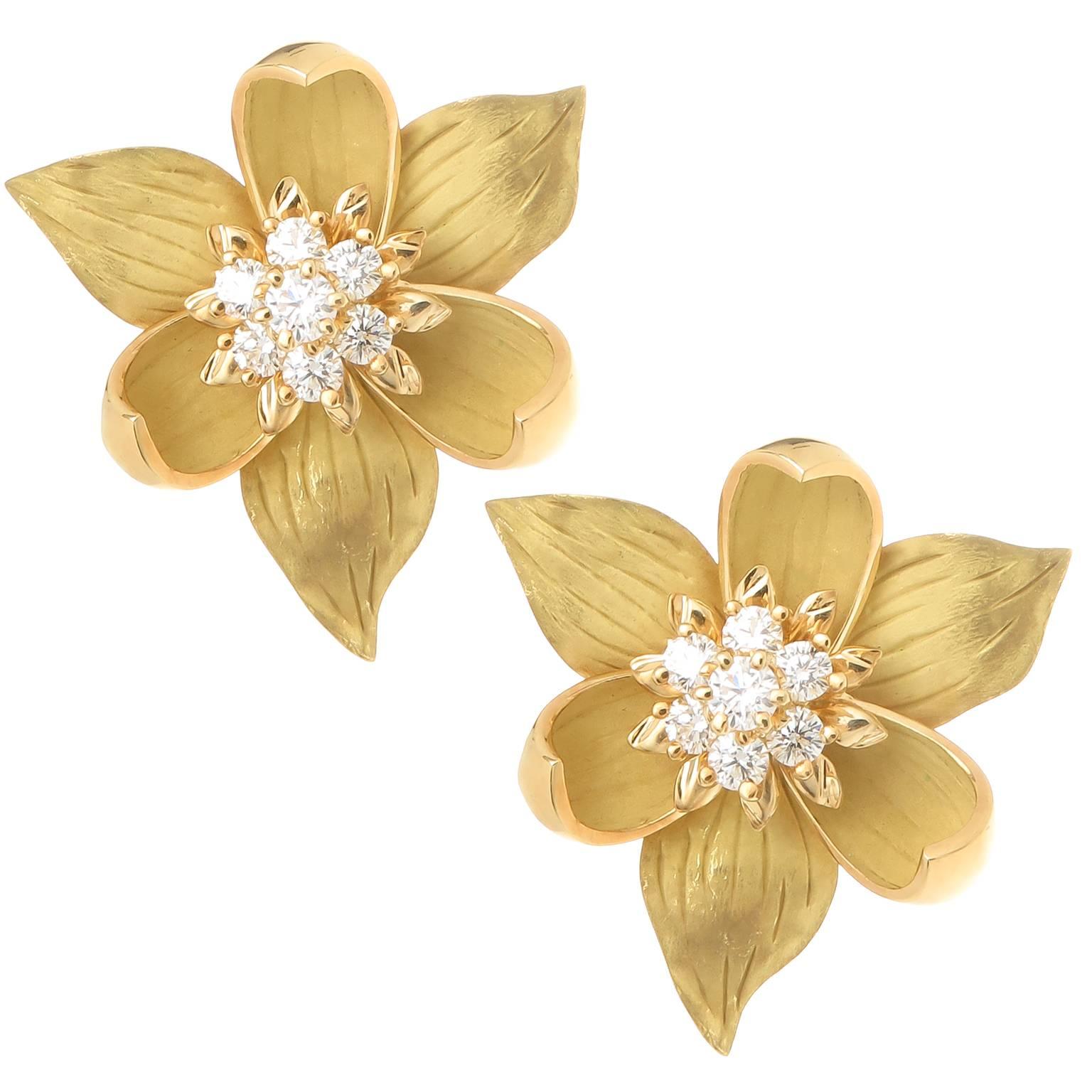 Tiffany & Co. Diamond Gold Flower Earrings 