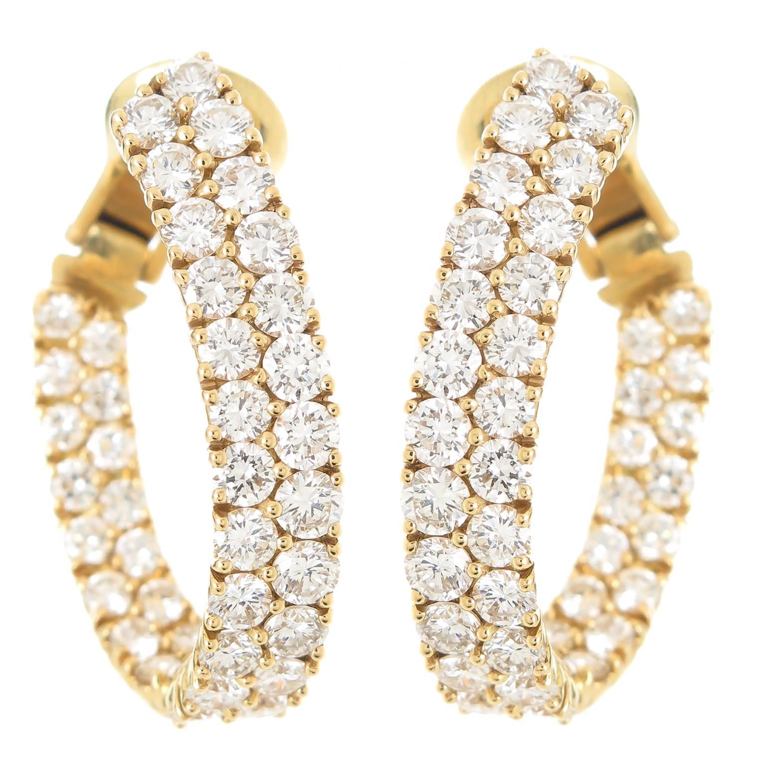 Fine Diamond Gold Inside Out Hoop Earrings