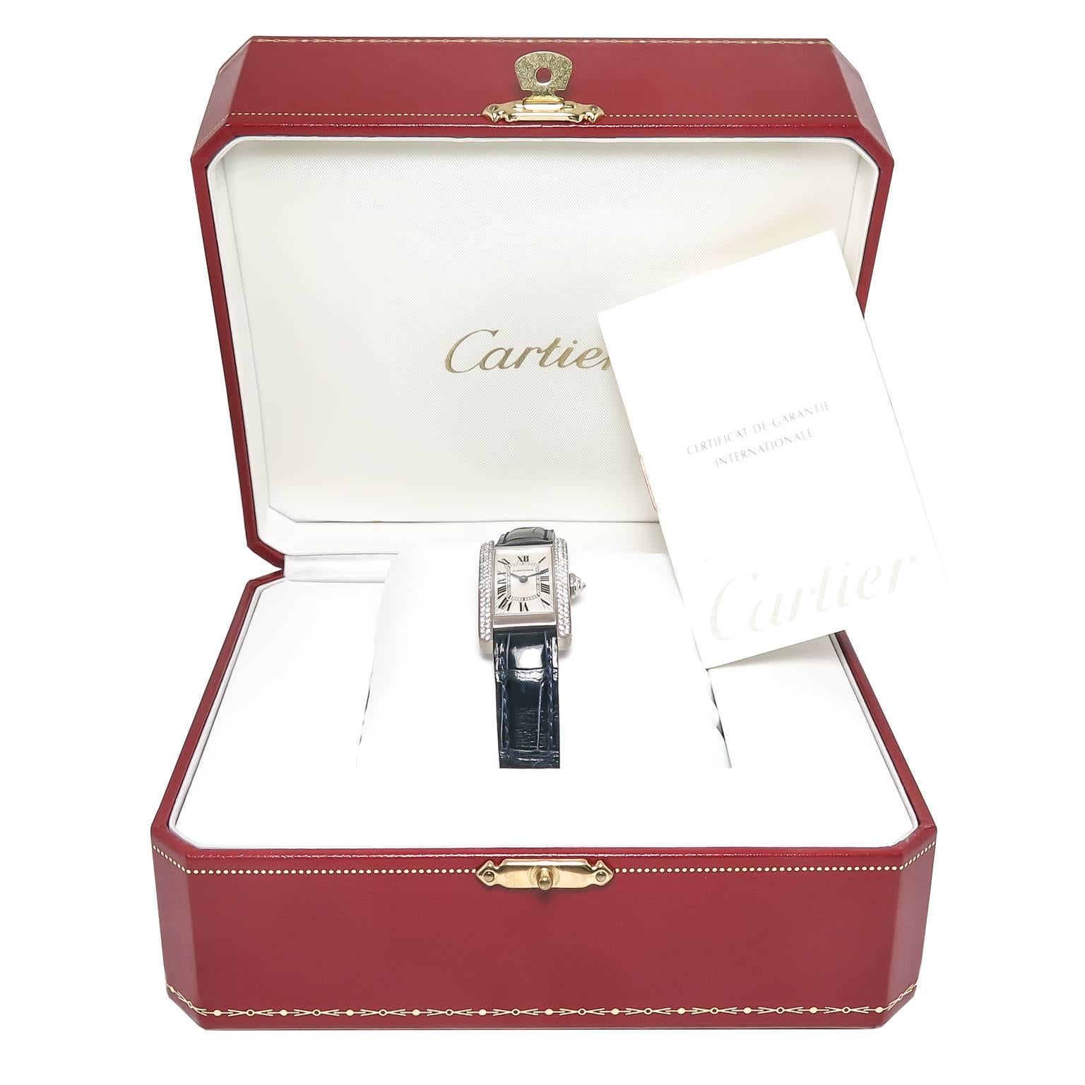 Cartier Ladies White Gold Diamond Tank Americaine Quartz Wristwatch 1