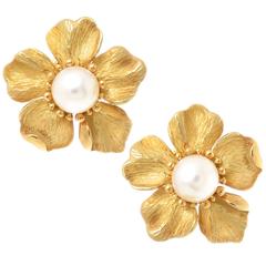 Tiffany & Co. Pearl Gold Wild Rose Flower Earrings