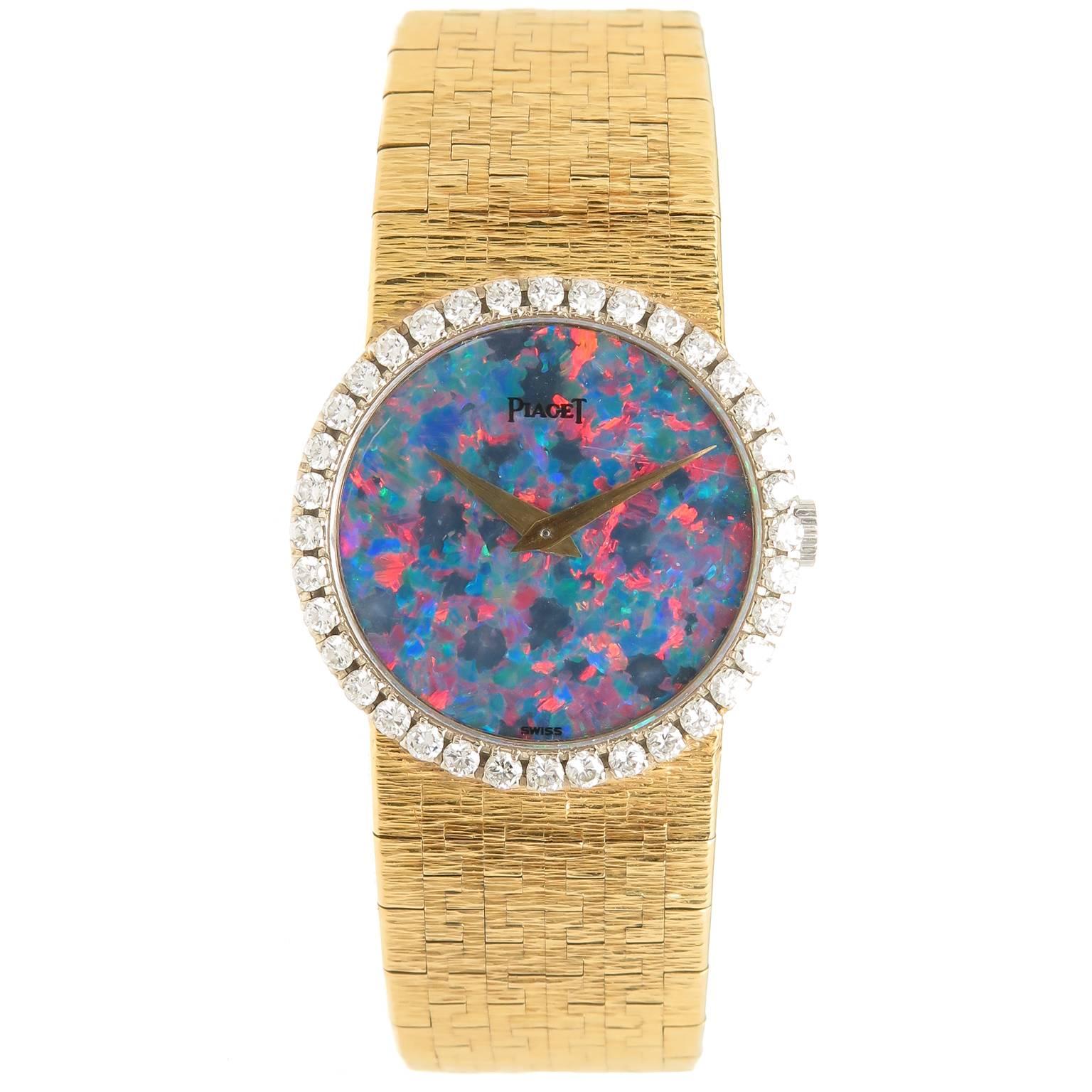 Piaget Lady's Yellow Gold Diamond Opal Dial Manual Wind Wristwatch