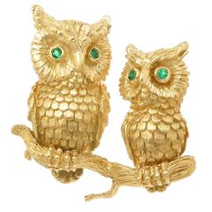 1990s Kurt Wayne Gem Set Gold Owl Brooch