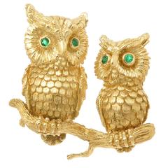 1990s Kurt Wayne Gem Set Gold Owl Brooch