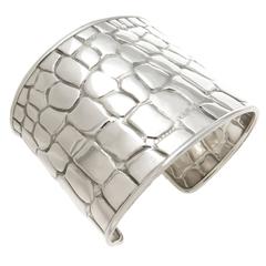 Tiffany & Co. Silver Crocodile Textured Wide Cuff Bracelet