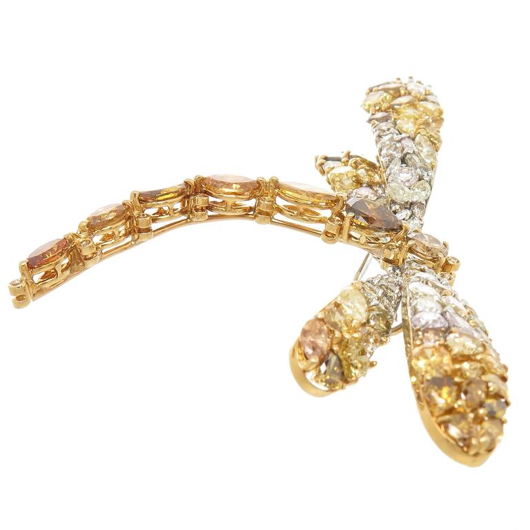 Large Natural Fancy Color Diamond Gold Dragonfly Brooch at 1stDibs