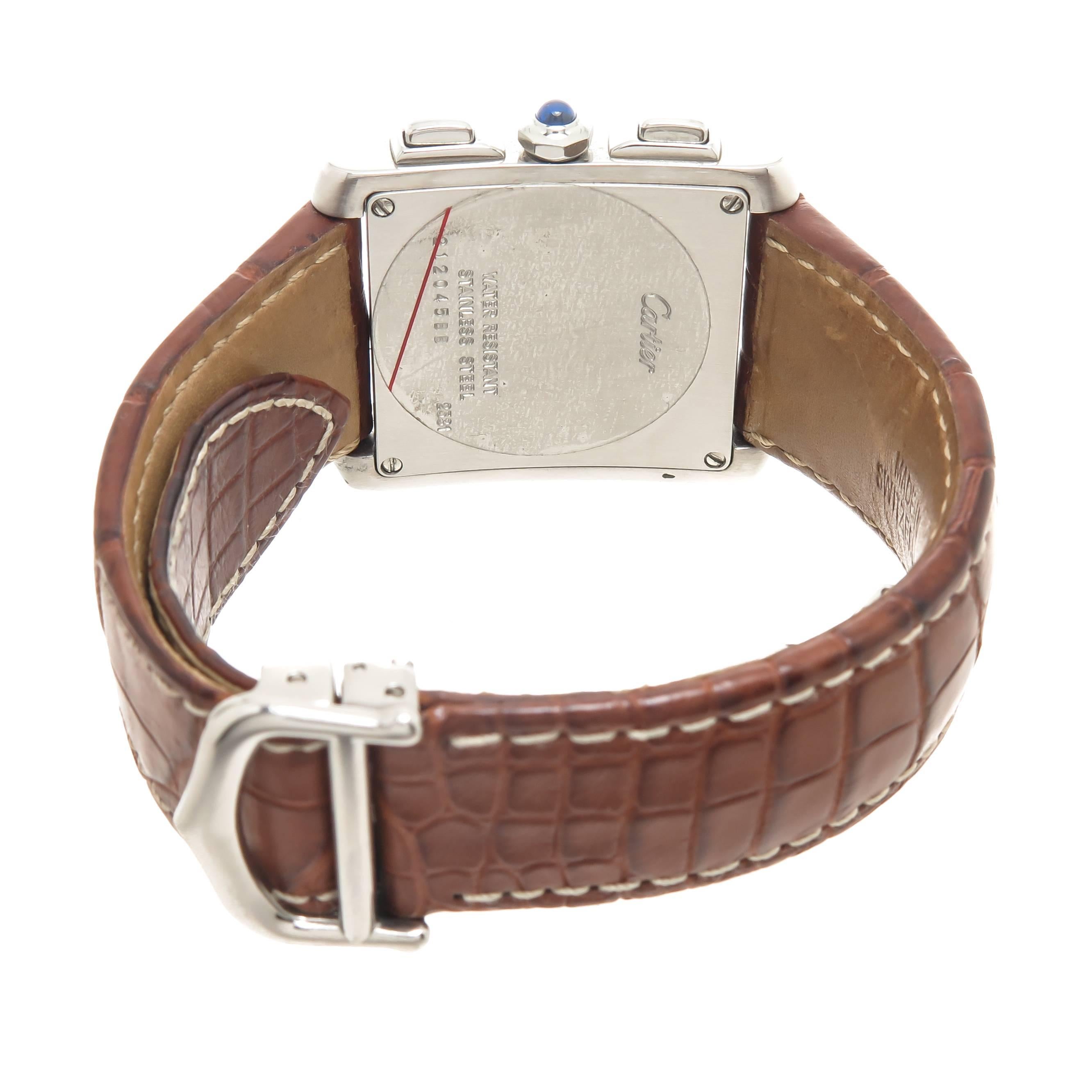 Cartier Stainless Steel Tank Francaise Yearling Chronograph Quartz Wristwatch In Excellent Condition In Chicago, IL