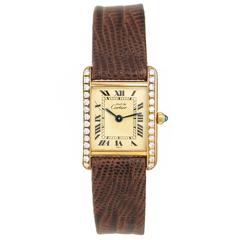 Cartier Vermeil Diamond Set Tank Quartz Wristwatch 
