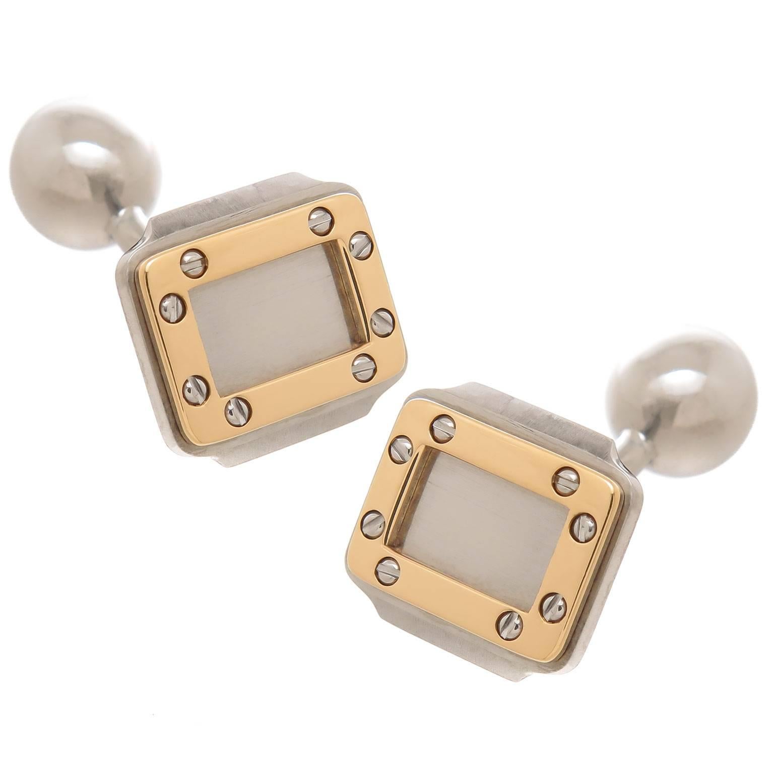 Cartier Santos Edelstahl Gold Manschettenknöpfe