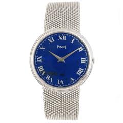 Retro Piaget White Gold Lapis Dial Mechanical Wristwatch