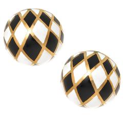 David Webb Enamel Gold Dome Earrings