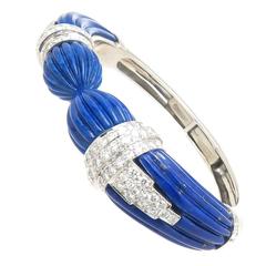 1980s David Webb Lapis Diamond Gold Cuff Bracelet