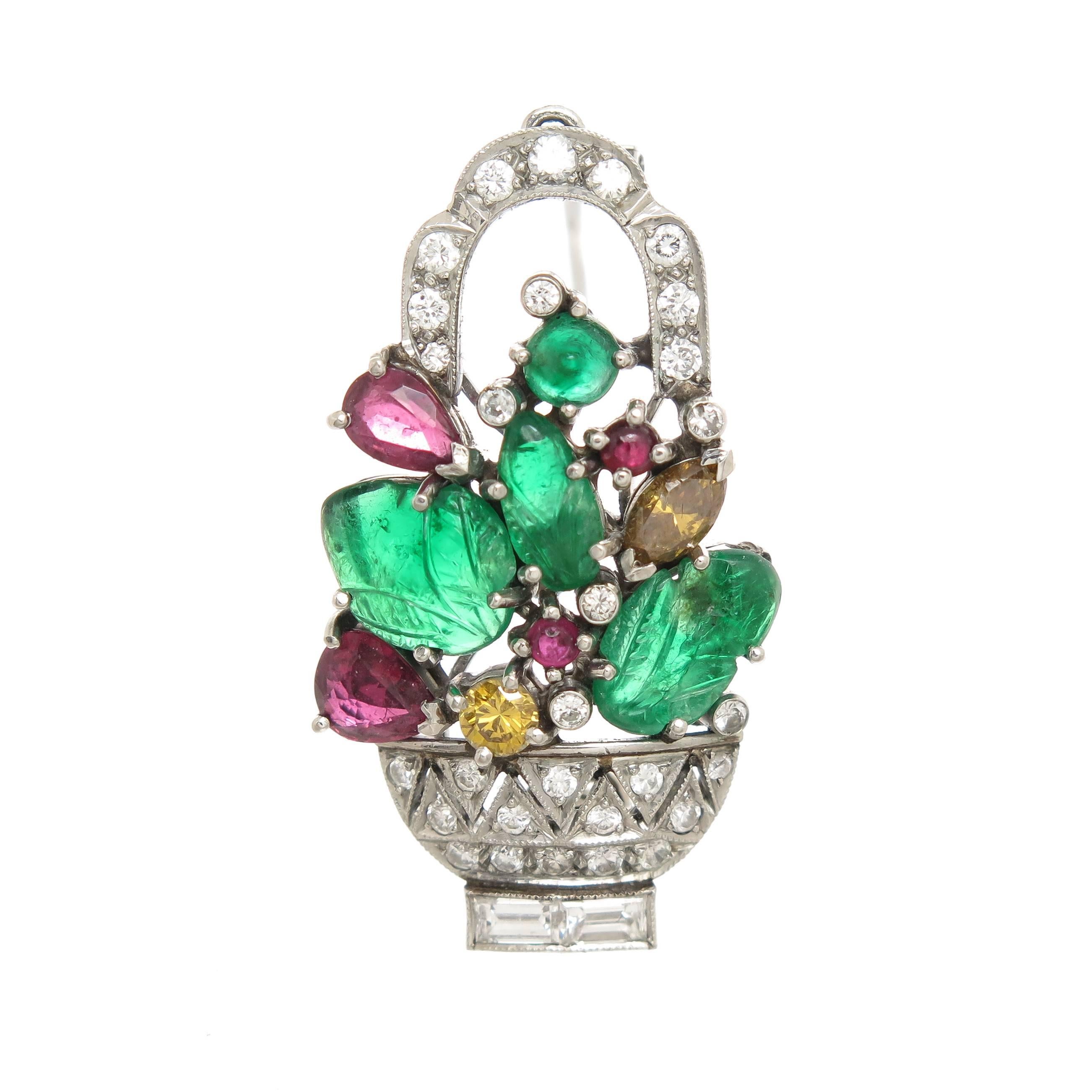 Women's 1950s GemStone Diamond Platinum Tutti Frutti Dress Clip Earrings