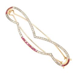Edwardian Ruby Diamond Gold Platinum Hair Barrette 6