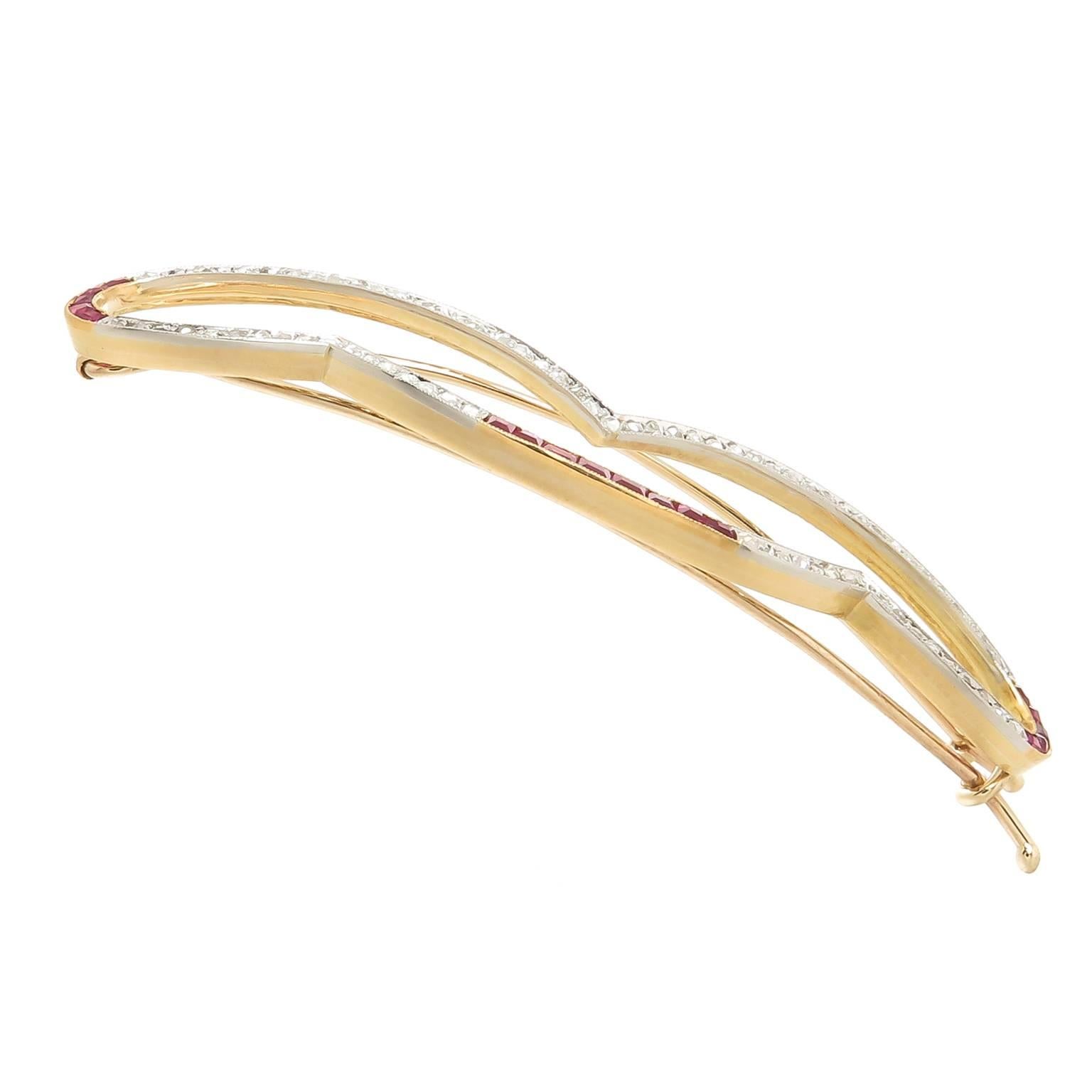 Edwardian Ruby Diamond Gold Platinum Hair Barrette In Excellent Condition In Chicago, IL