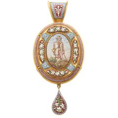 Late 19th Century Micro Mosaic Gold Pin Pendant