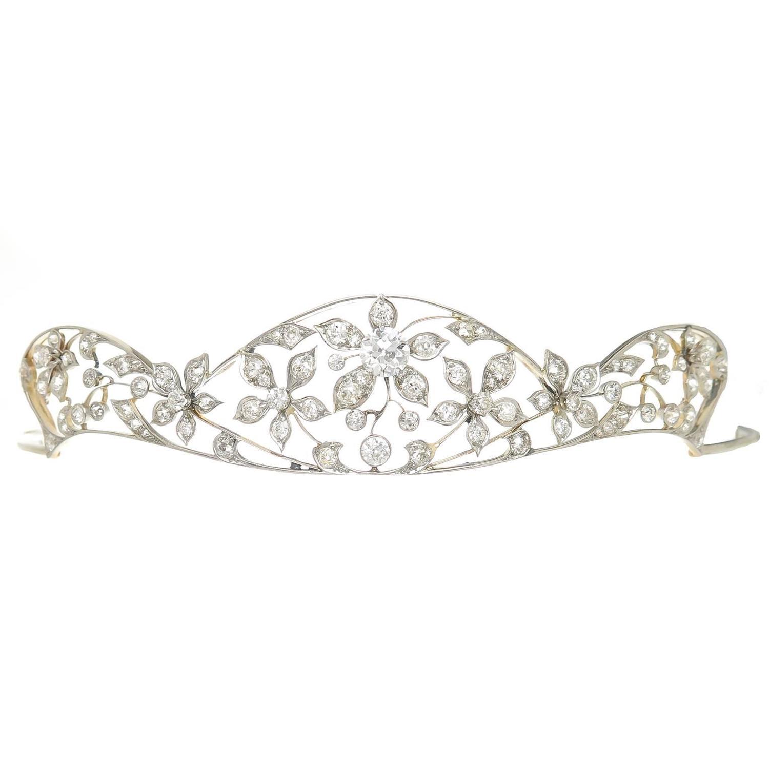 Edwardian Diamond Gold Platinum Tiara For Sale at 1stdibs