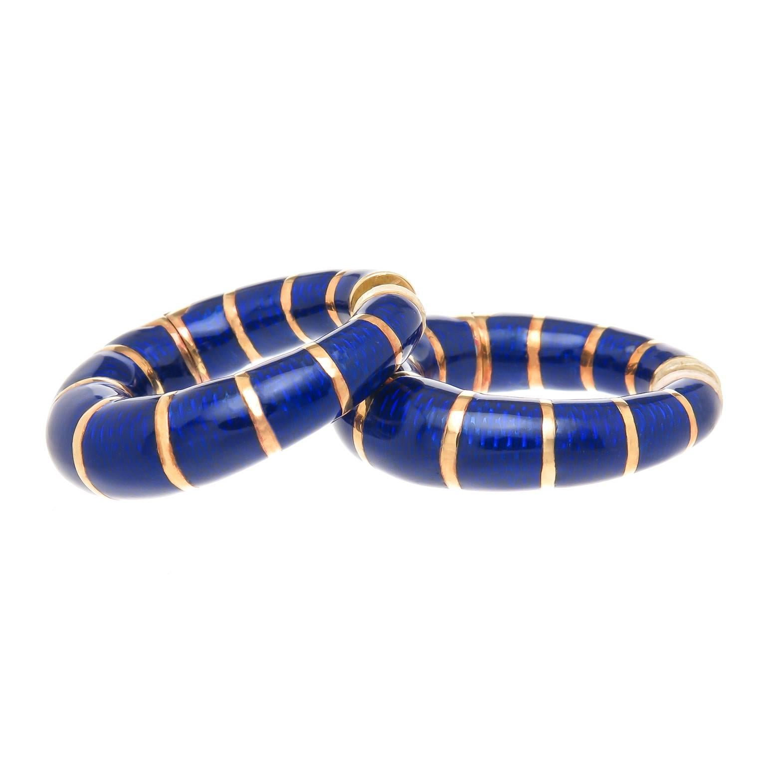 1970s Bulgari Large Enamel Gold Hoop Earrings In New Condition In Chicago, IL