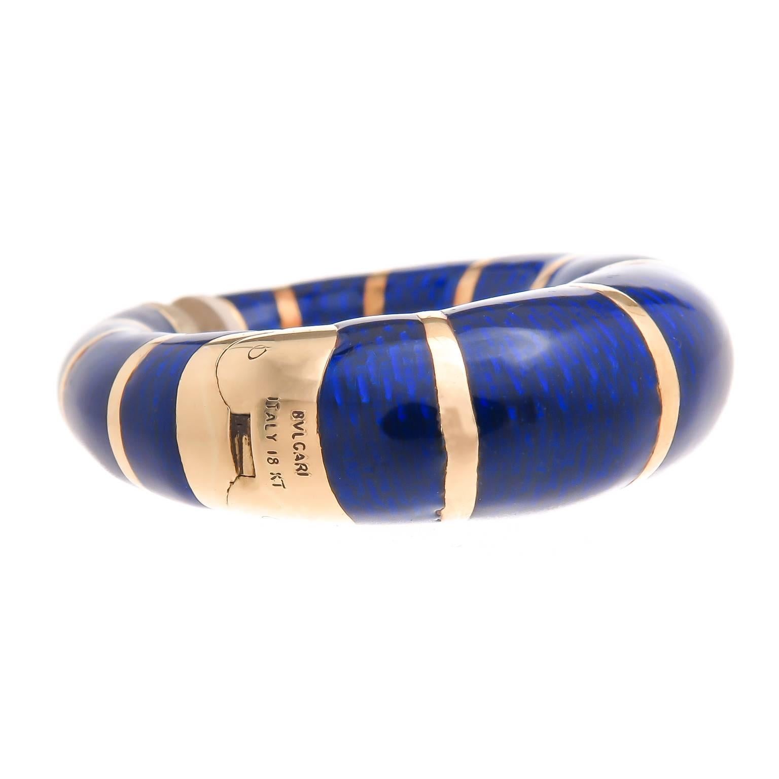 Women's 1970s Bulgari Large Enamel Gold Hoop Earrings