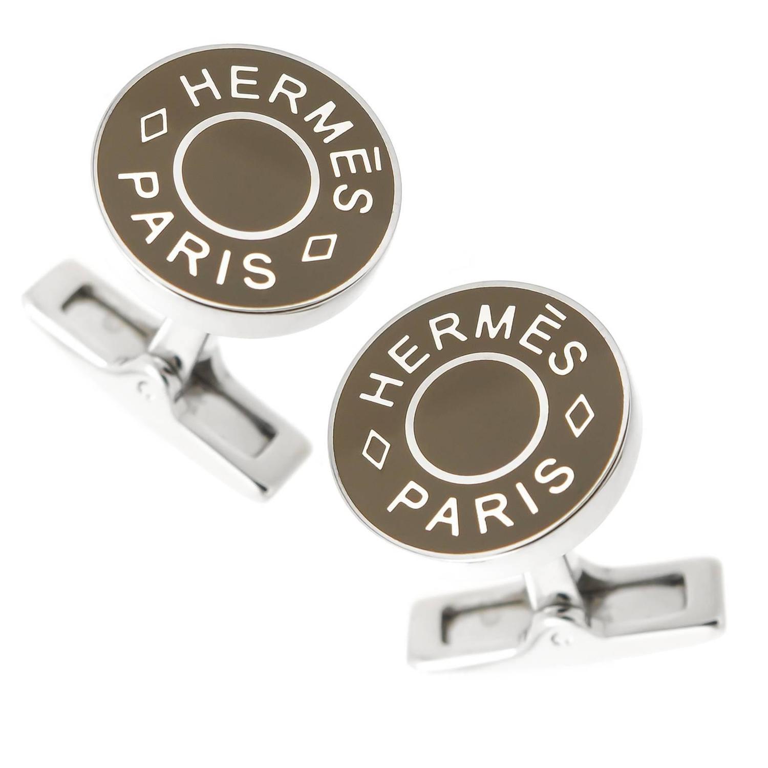Hermes Enamel logo Cufflinks For Sale at 1stdibs