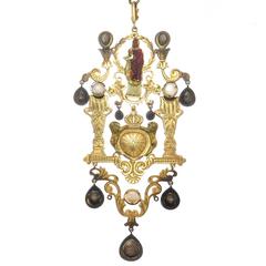 Large Gold Enamel and Diamond Gothic Revival Neckalce