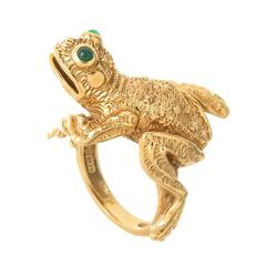 1990s Kurt Wayne Gem Set Gold Frog Brooch