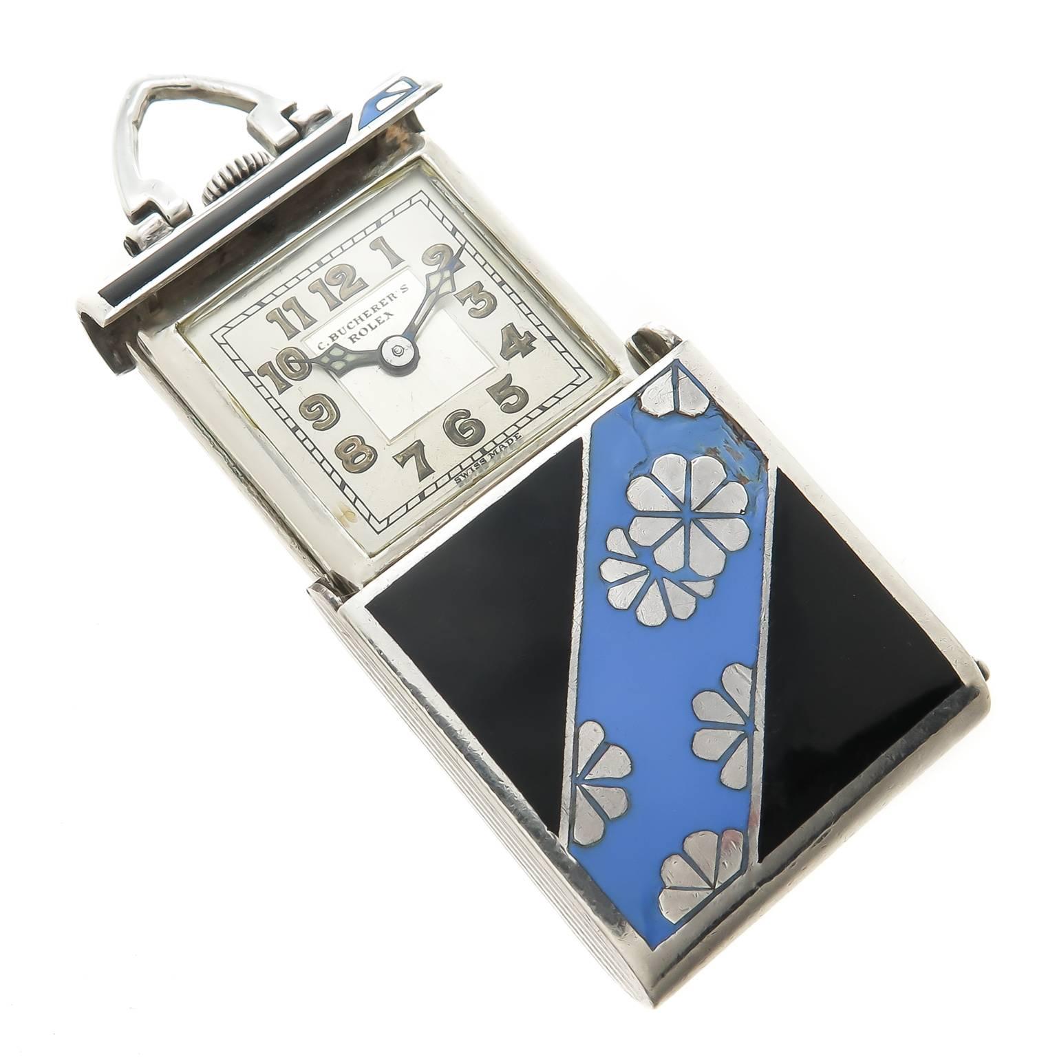 1940 Rolex Rare Enamel Silver Travel Watch