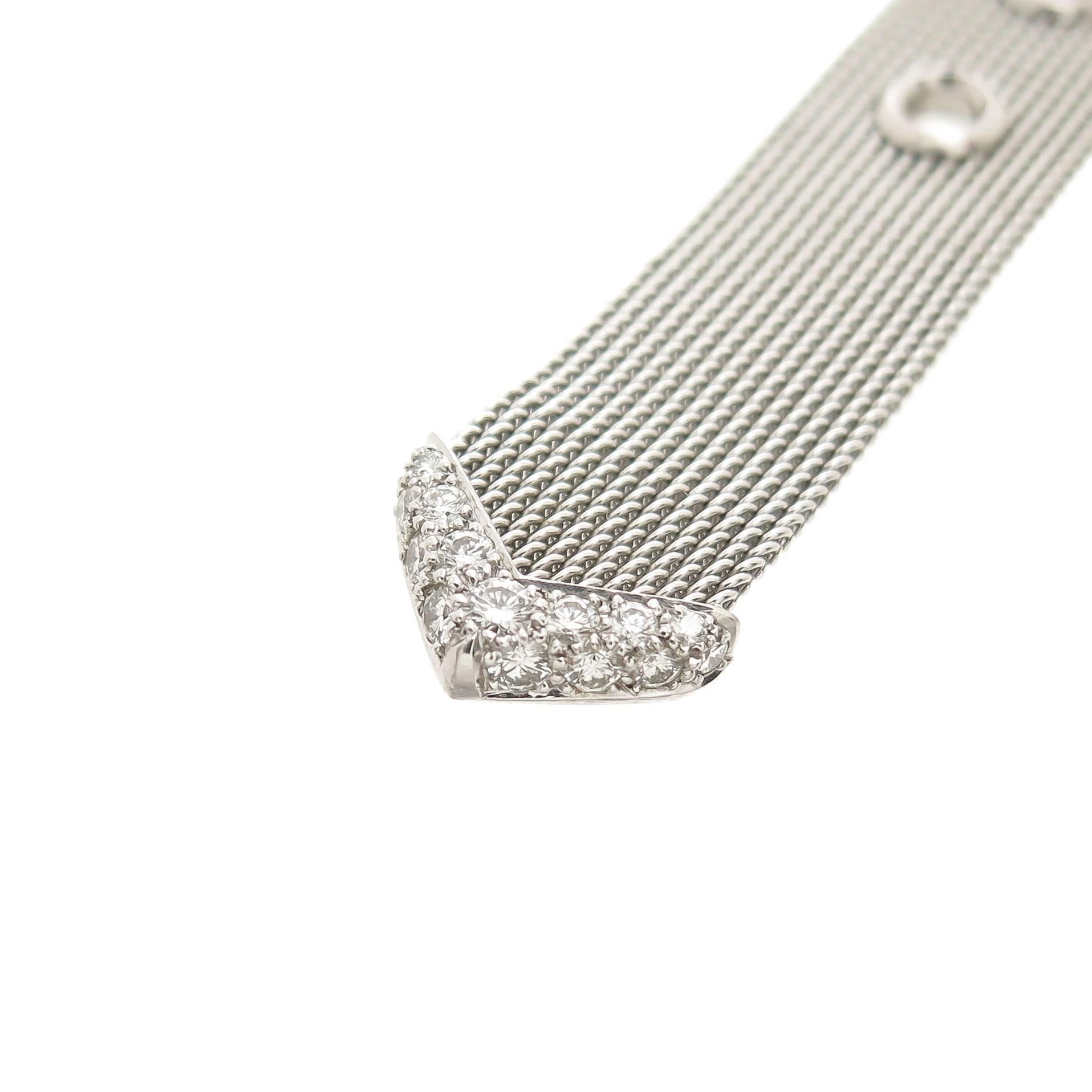 Tiffany & Co. Diamond Platinum Mesh Buckle Bracelet In Excellent Condition In Chicago, IL