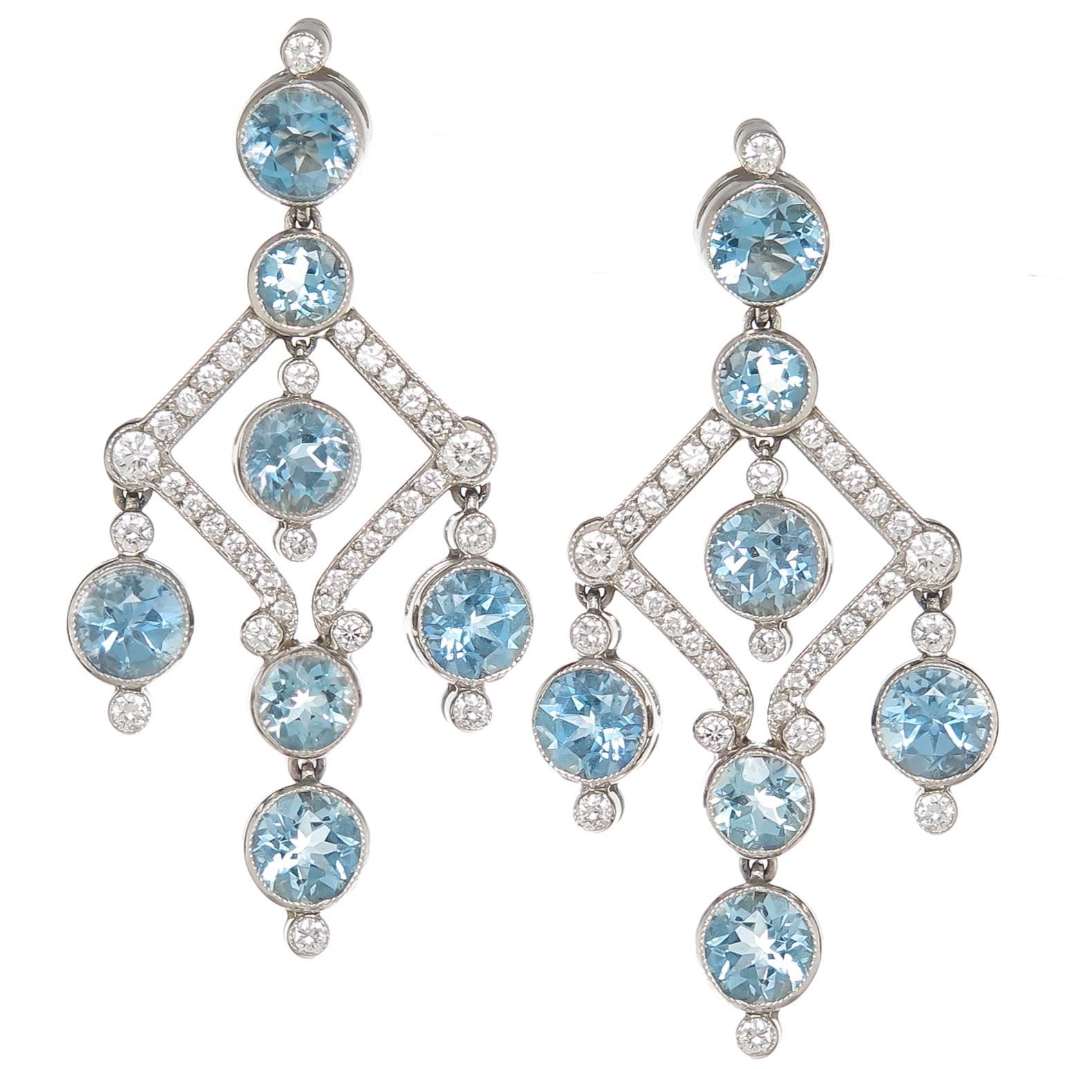 Tiffany & Co. Aquamarine Diamond Platinum Dangle Earrings