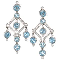 Tiffany & Co. Aquamarin-Diamant-Platin Ohrringe baumeln