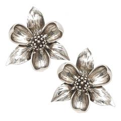 1980s Tiffany & Co. Large Sterling Dogwood Earrings