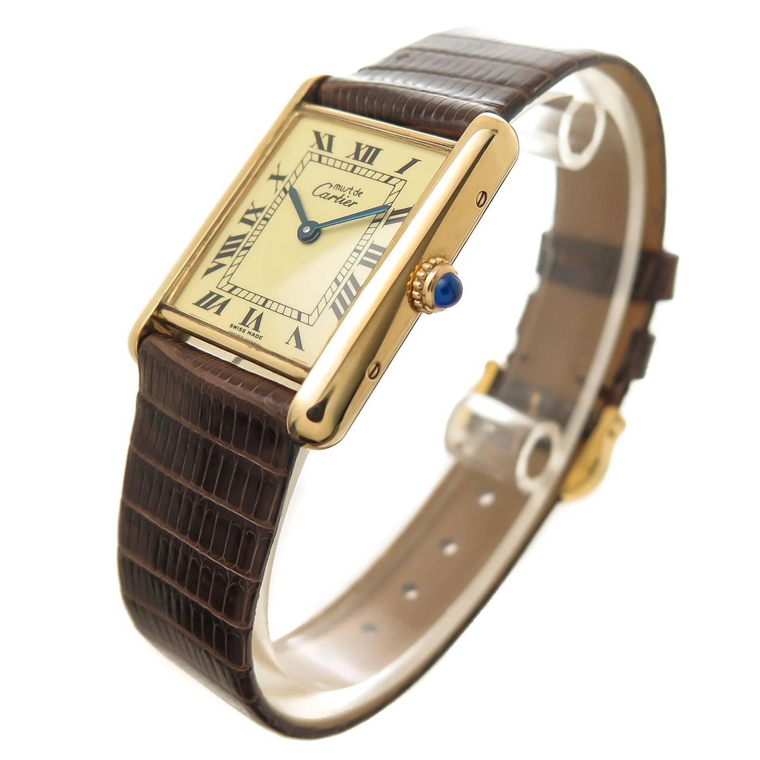 Cartier Vermeil Must De Cartier, classic Tank Quartz Wrist watch at 1stdibs